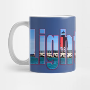 Charlevoix Lighthouse Photo Text Mug